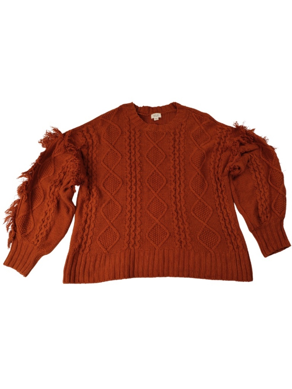 a.n.a Burnt Orange Chunky Knit Sweater Fringe Balloon Sleeve Medium